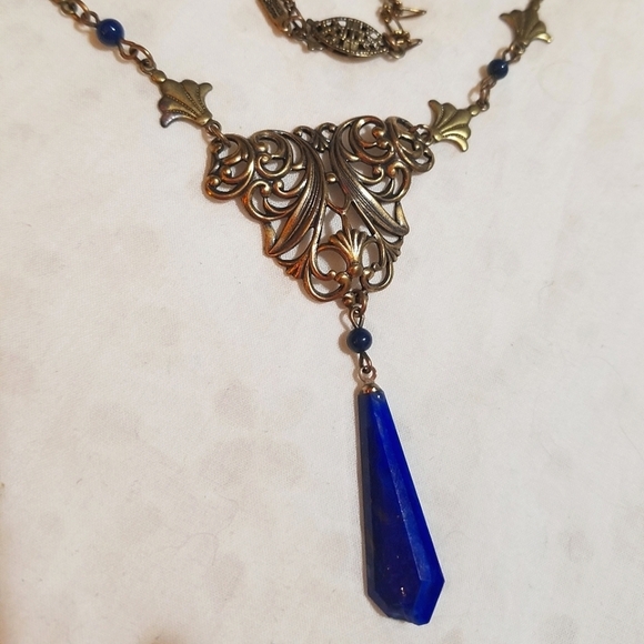 VICTORIAN Revival Sadie Green Lapis Glass Necklace - Picture 2 of 5